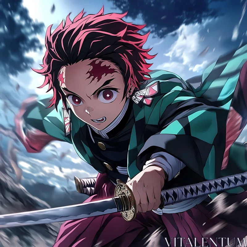 Action-Packed Anime Warrior with Vibrant Red Hair AI Image