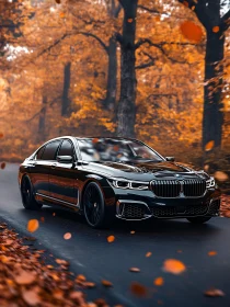 Black Sedan on a Scenic Fall Drive