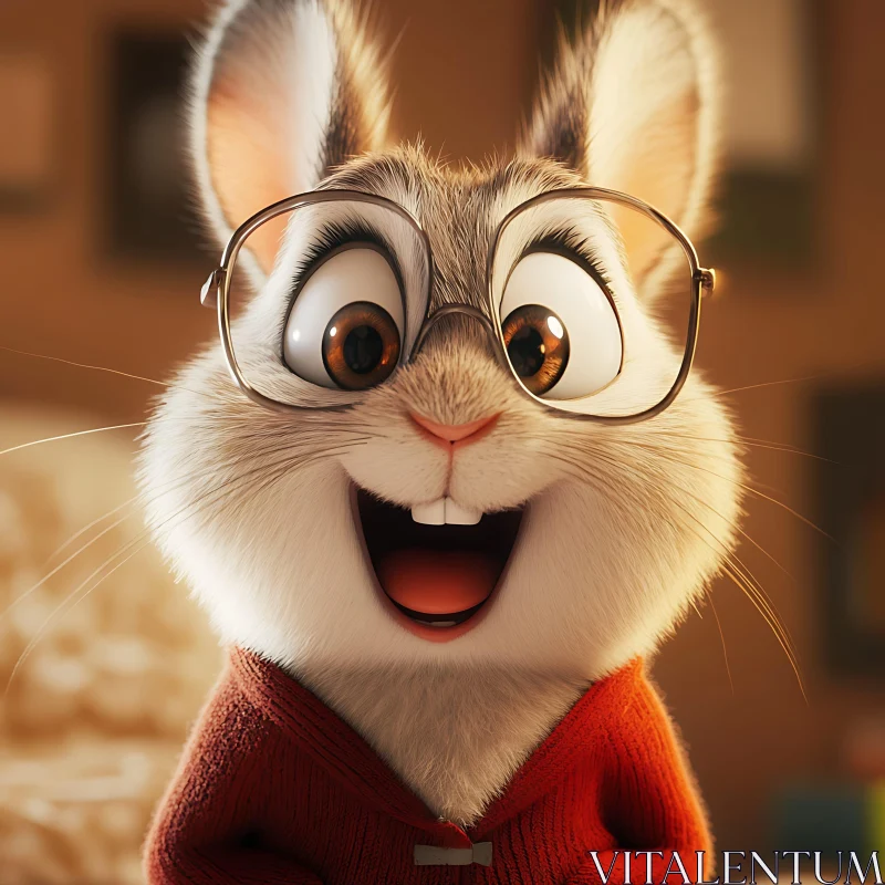 Smiling Bunny with Glasses AI Image