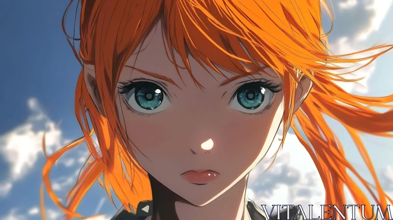 Close-up Anime Girl with Red Hair AI Image