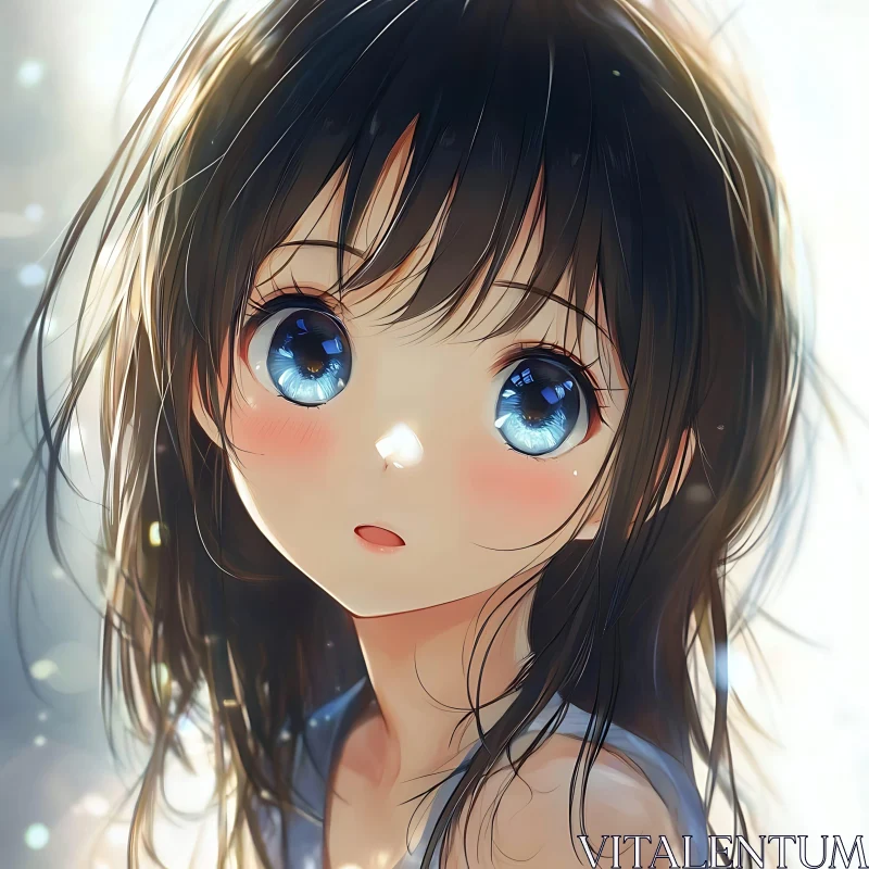 Anime Girl with Blue Eyes and Innocent Expression AI Image