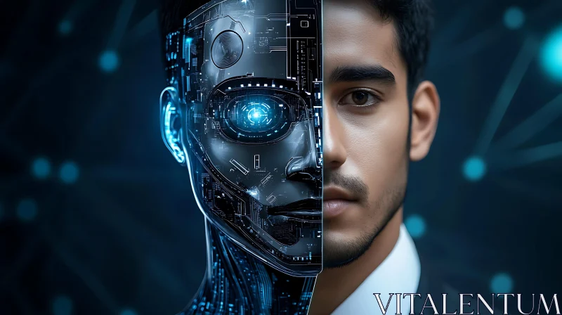 Dual Identity: Man and Machine Fusion AI Image