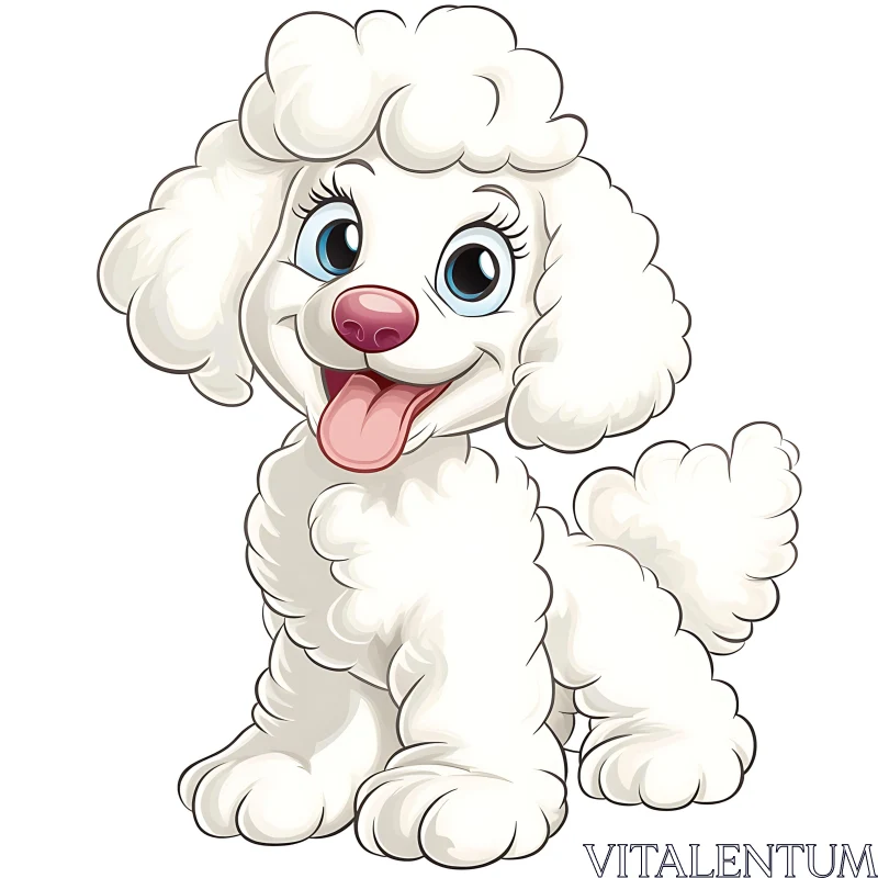 Cute Cartoon Poodle with Blue Eyes and Pink Nose AI Image