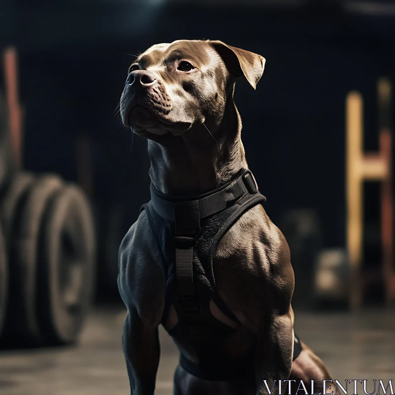 Confident Dog Wearing Black Harness AI Image