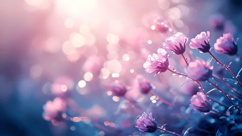 Dreamy Close-Up of Pink Flowers with Dewdrops