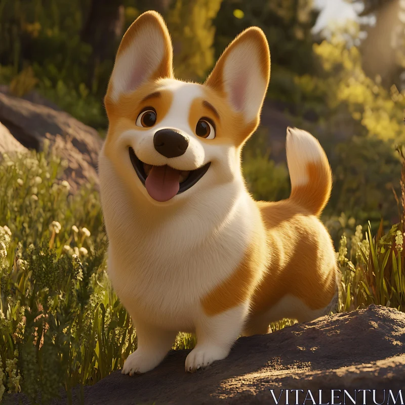 Happy Corgi in Nature AI Image