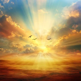 Sunset Sky with Birds Silhouettes