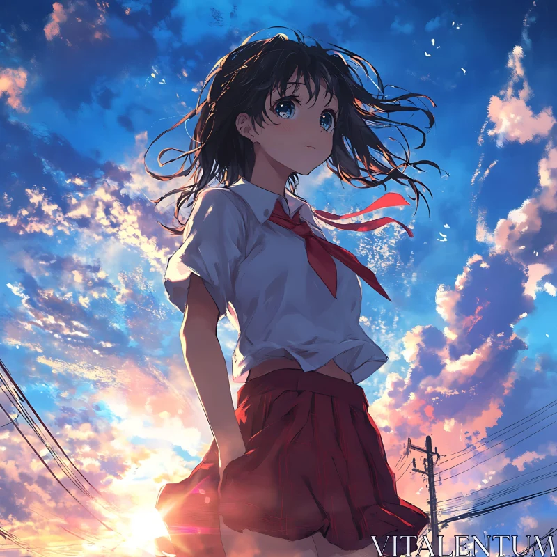 Sunset Serenity: Anime Girl AI Image