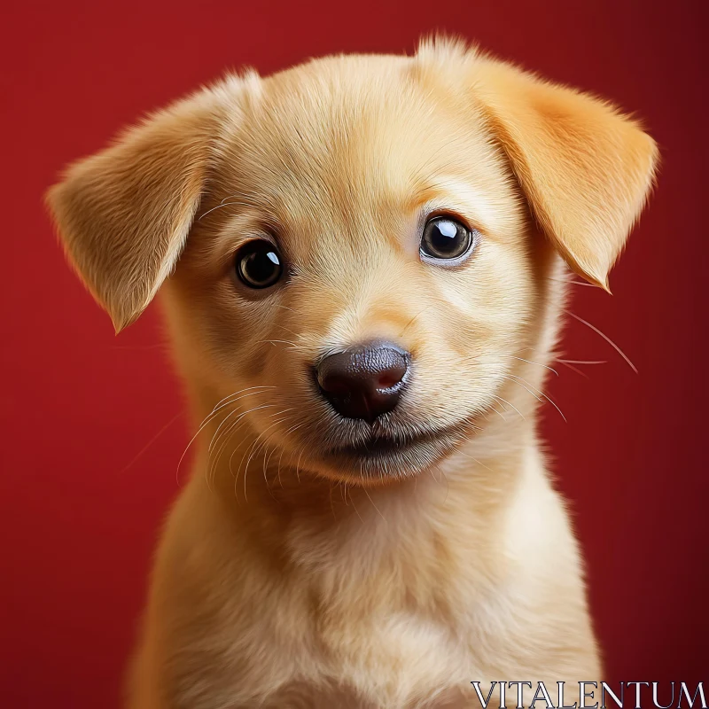 Cute Puppy with Golden Fur and Red Background AI Image