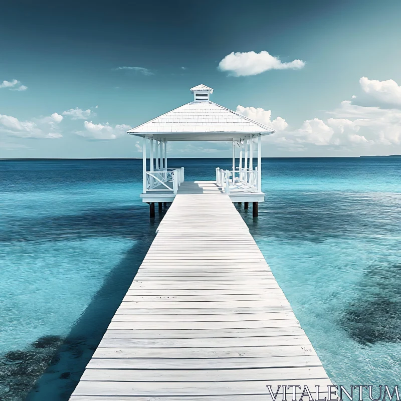 AI ART Turquoise Sea and White Pier Serenity