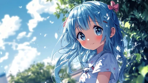 Cute Anime Girl in Summer Setting