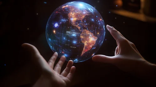 Glowing Earth Between Human Hands