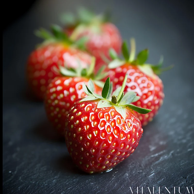 AI ART Four Red Strawberries Close-Up Food Photography