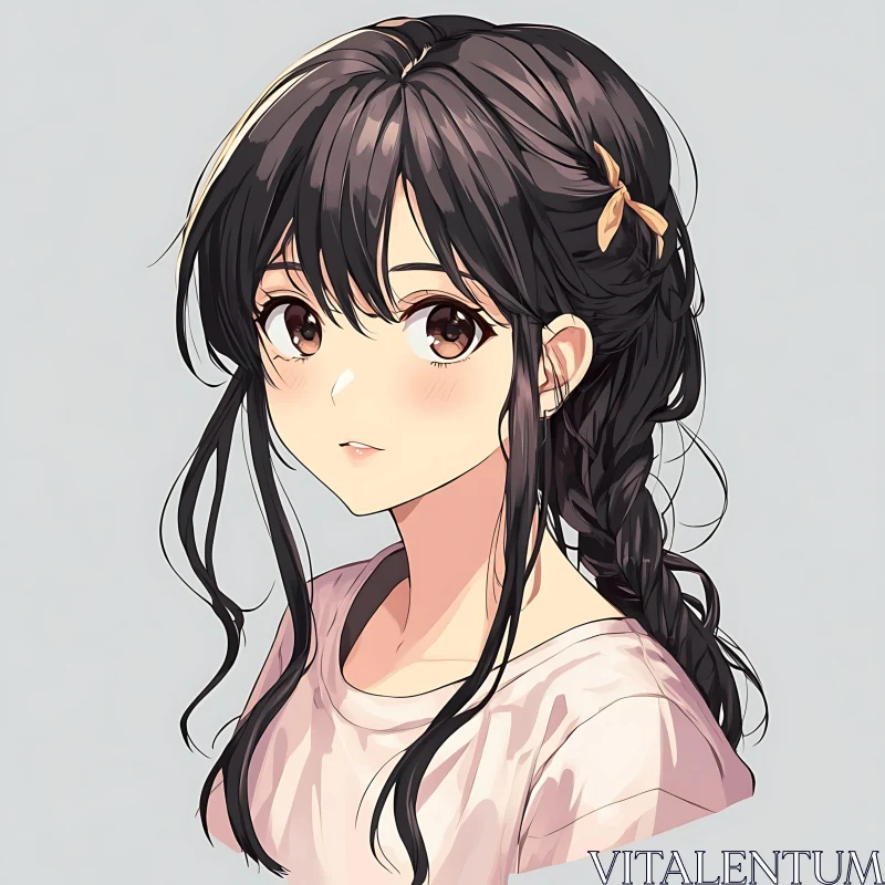 Anime Girl with Braided Hair and Hair Accessory AI Image