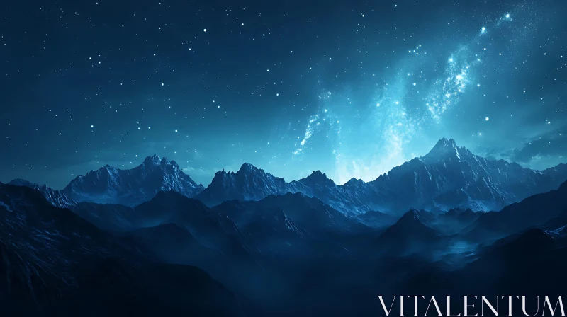 Blue Mountain Range Nightscape Art AI Image