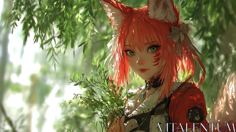 Mystical Foxgirl in Nature AI Image