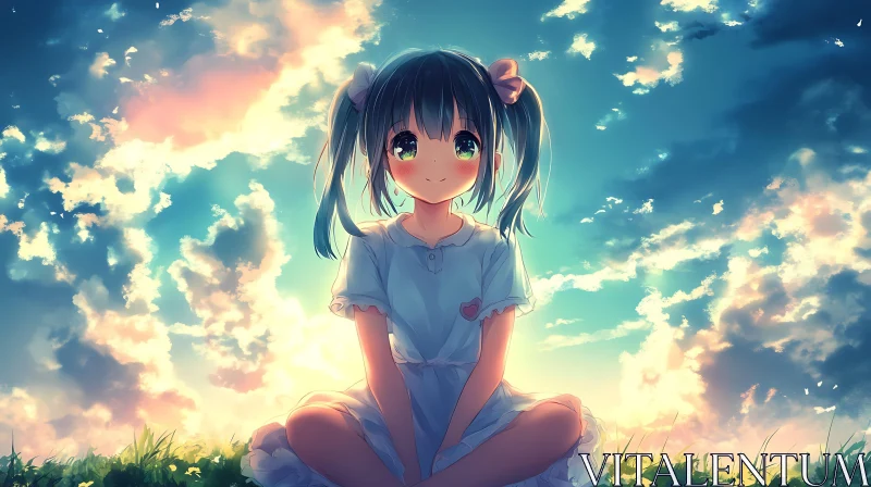 Serene Anime Girl in a Meadow AI Image