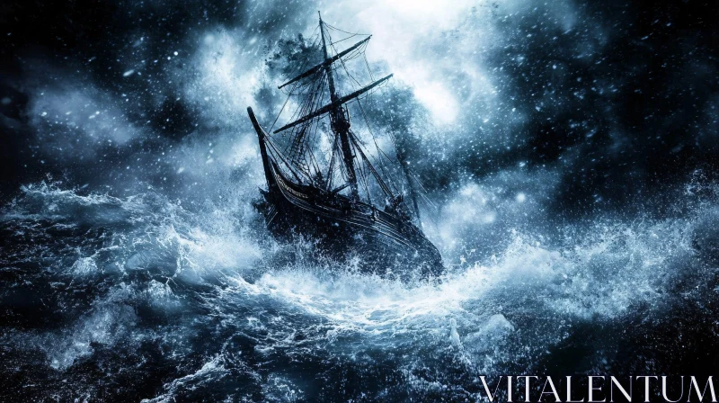 Seascape of Ship in Storm AI Image