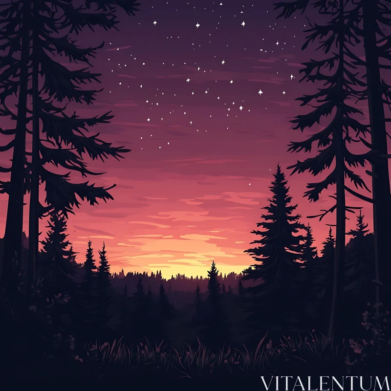 Enchanting Twilight in Pine Forest AI Image