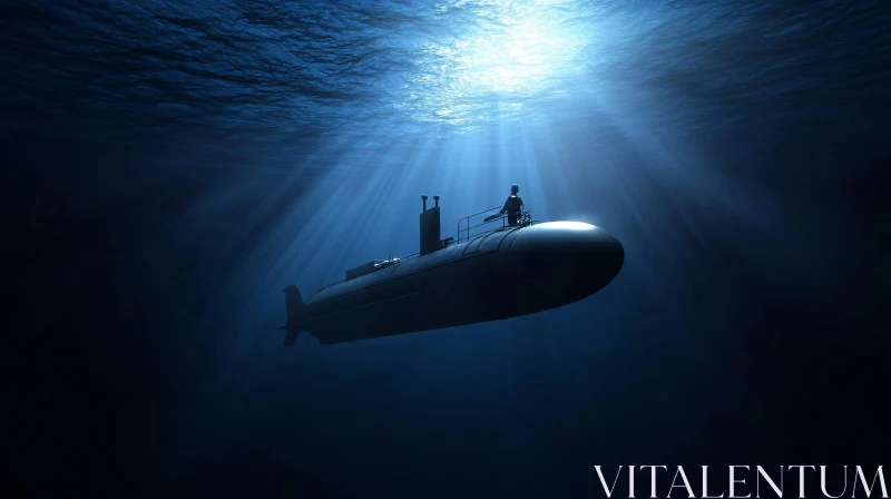 Underwater Submarine in the Ocean Depths AI Image