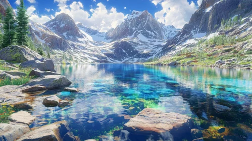 Tranquil Alpine Lake Landscape with Reflective Waters