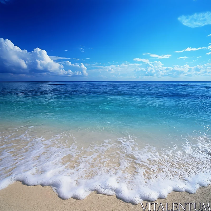 AI ART Peaceful Seashore Under Blue Skies