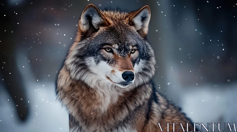 Wolf in Winter Snowfall AI Image