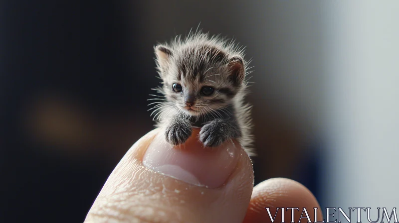 AI ART Minuscule Kitten on Thumb