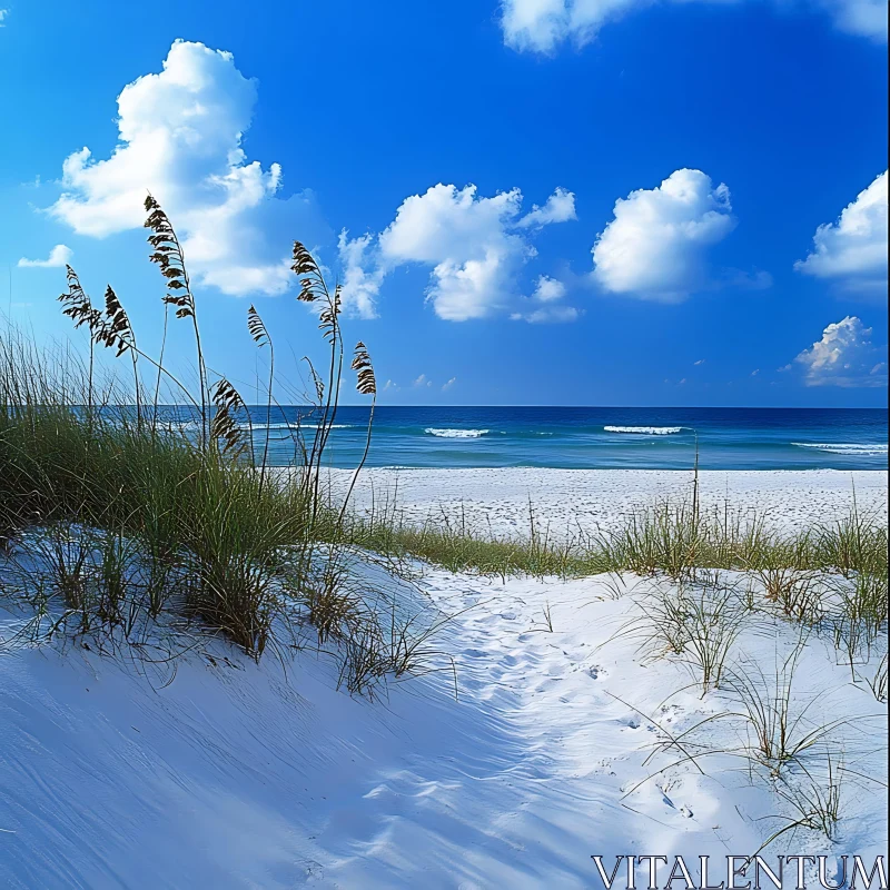 Coastal Scene with Sea Oats and Dunes AI Image