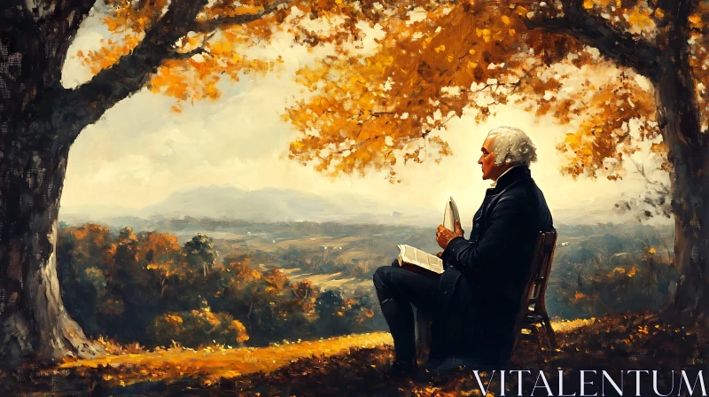 AI ART Pensive Reader in Autumn Landscape