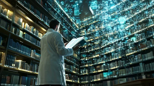 Man Reading in Futuristic Library