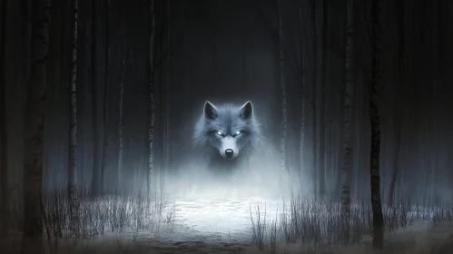 Ghostly Wolf in the Dark Woods