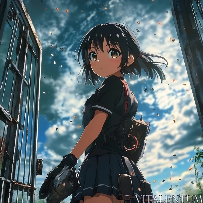 AI ART Anime Girl with Weapon Open Gate Scene