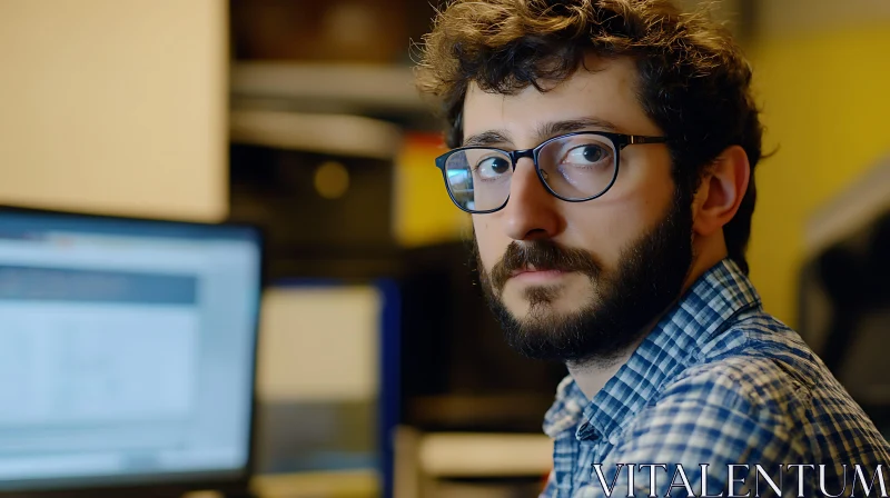 Thoughtful Man in Glasses Portrait AI Image