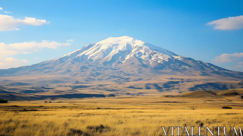 AI ART Mountain Landscape with Snow and Field