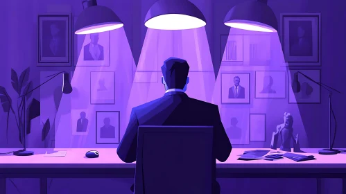 Man in Office Surrounded by Portraits