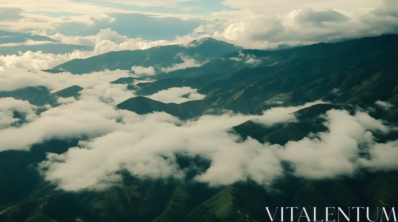 Green Mountains in the Clouds AI Image