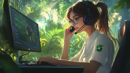 Tropical Office: Woman at Computer