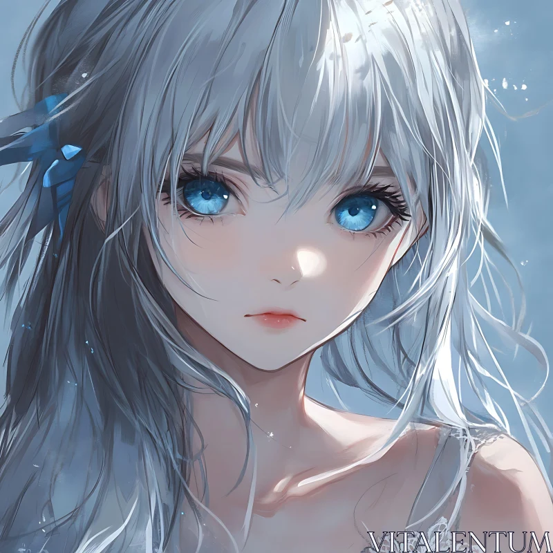 Ethereal Anime Girl with Silver Hair and Blue Eyes AI Image