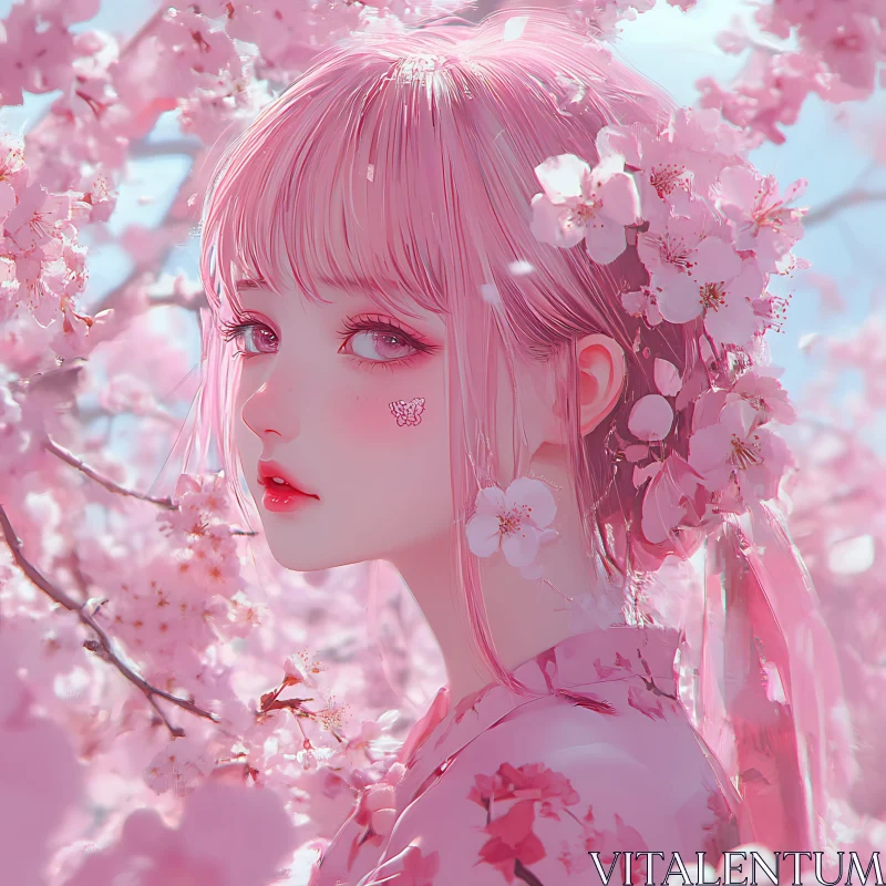 Anime Girl amid Cherry Blossom Bloom AI Image