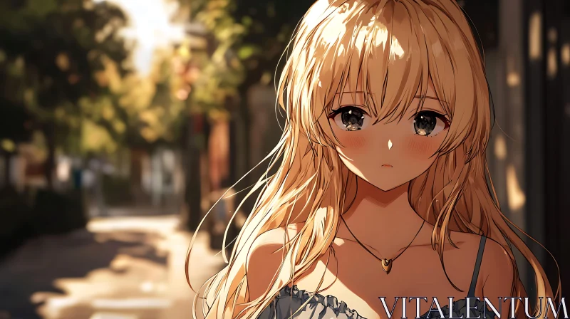 Anime Character in Sunlit Urban Setting AI Image