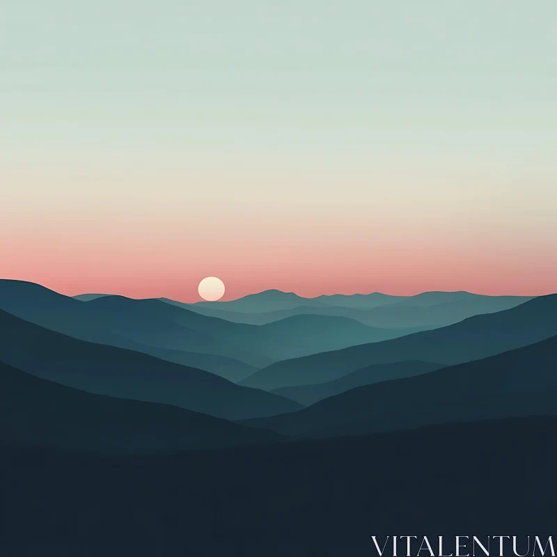 Minimalist Mountain Sunset Serenity AI Image