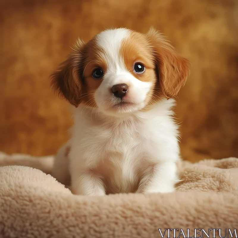 AI ART Cute Puppy with Fluffy Fur on Soft Bed