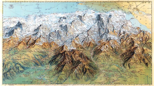 Antique Mountain Range Topography Illustration