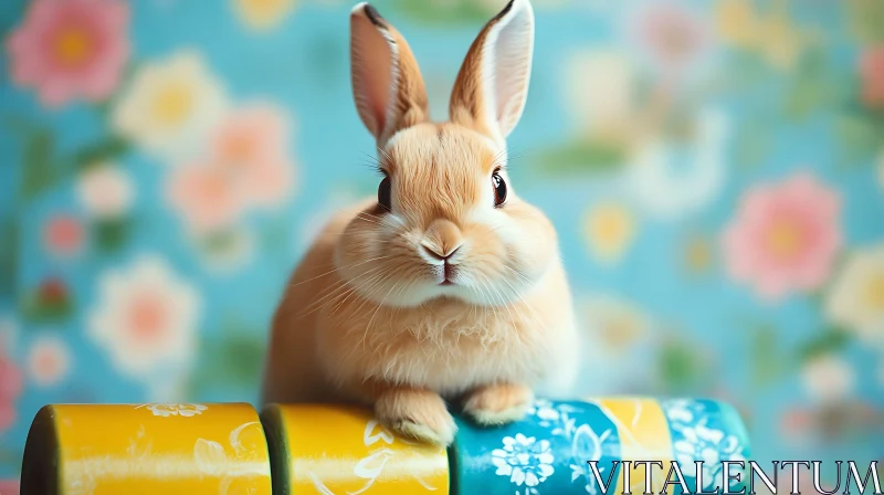 Charming Rabbit Image with Flower Backdrop AI Image