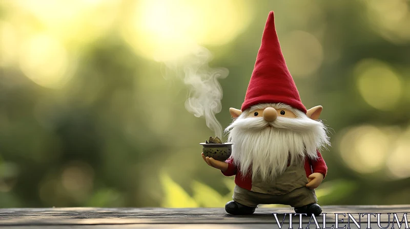 Whimsical Gnome Portrait with Incense AI Image