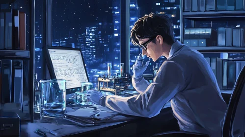 Scientist Working Late in the Laboratory