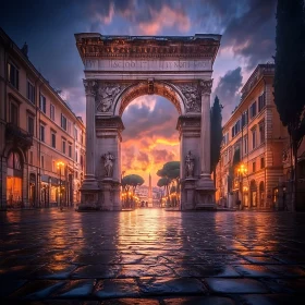 Ancient Arch at Sunset in Rome