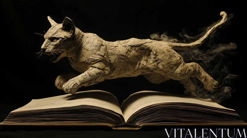 AI ART Sculpted Cat Leaps from Knowledge