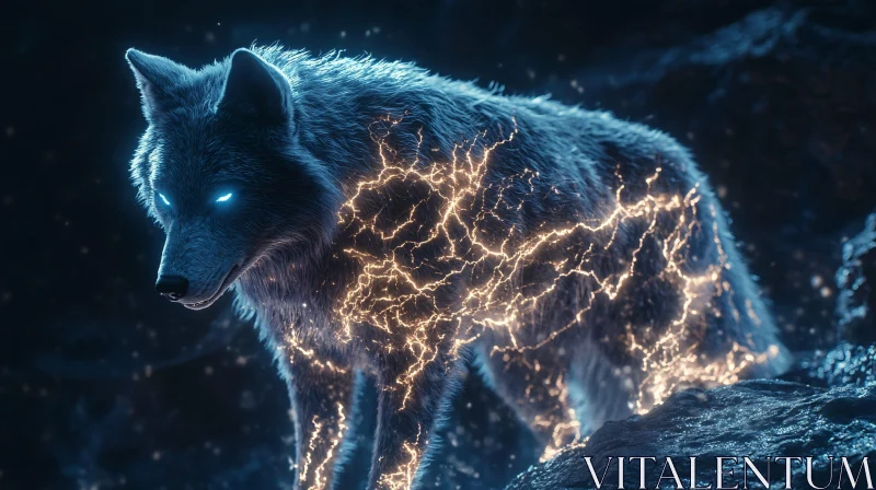 AI ART Mystical Electric Wolf with Radiant Blue Glow